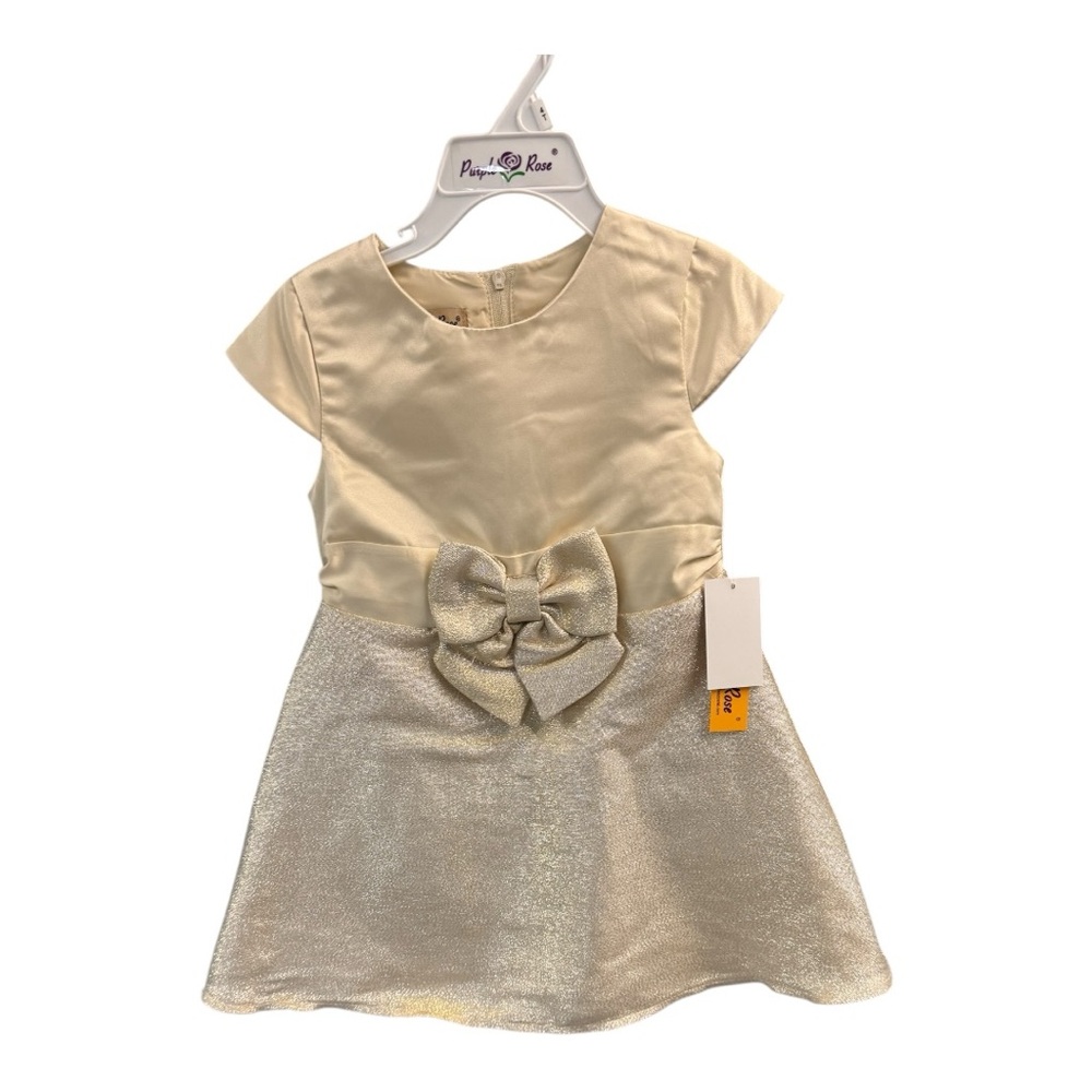 🆕 Brand new Elegant and adorable little girls Gold Dress with Bow